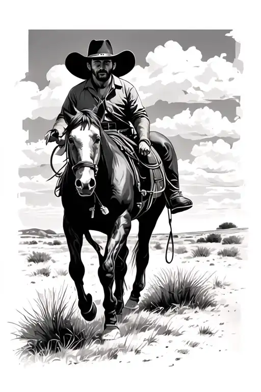 Cowboy Walking With His Horse Across The Plains Forearm Sleeve