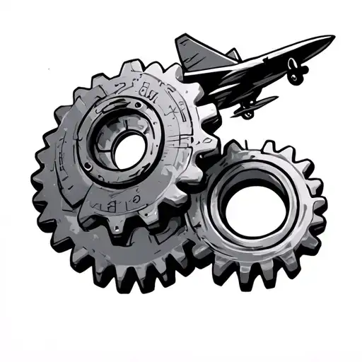 Gear And Airplane Flying