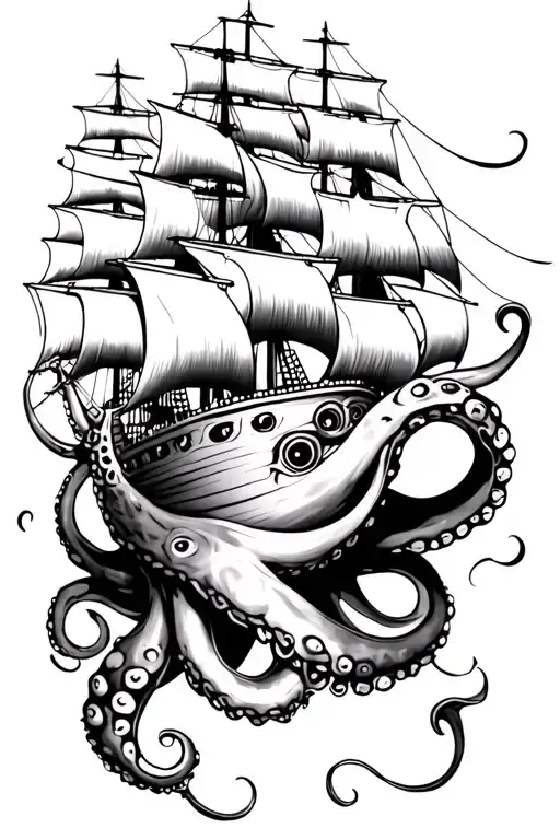 Ship And Octopus Wrapped