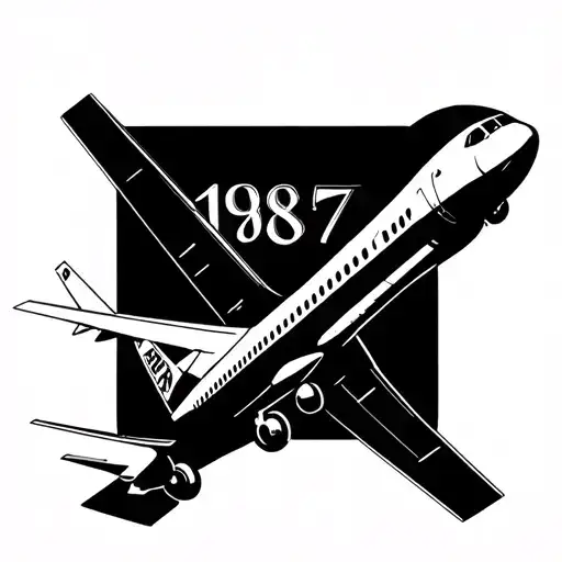 Thin Black Infinty Symbol With 1987 And An Airplane