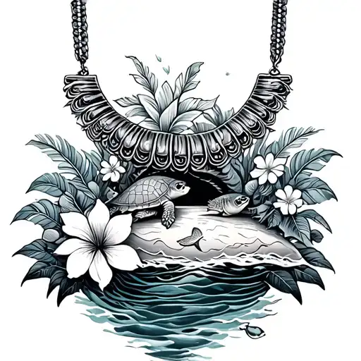 Island And Moana Necklace And Flowers And Fish And Turtles