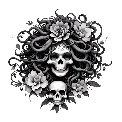 Medusa With Skulls And Flowers