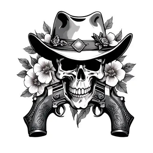 Western With Gun And Skull With Leather Design Patterns With Flowers