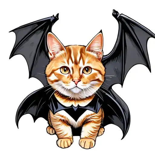 An Orange Cat In A Bat Wings Costume Looking Up