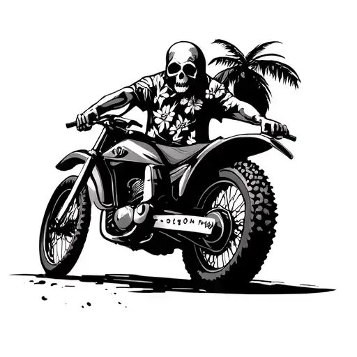 American Traditional Tattoo Grim Reaper Wearing A Hawaiian Shirt Riding A Dirt Bike