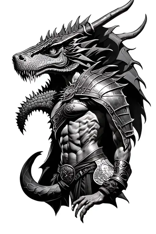 Sea Monster In The Background Of A Gladiator Black And White Realistic