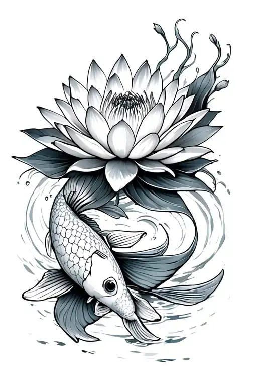 Water Lily With Koi Fish Swimming Gracefully Moving