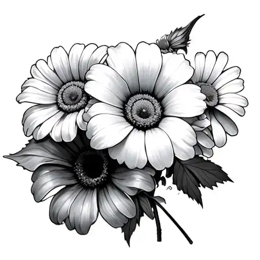 Bouquet Of Flowers Consisting Of 3 Daisies And A Morning Glory