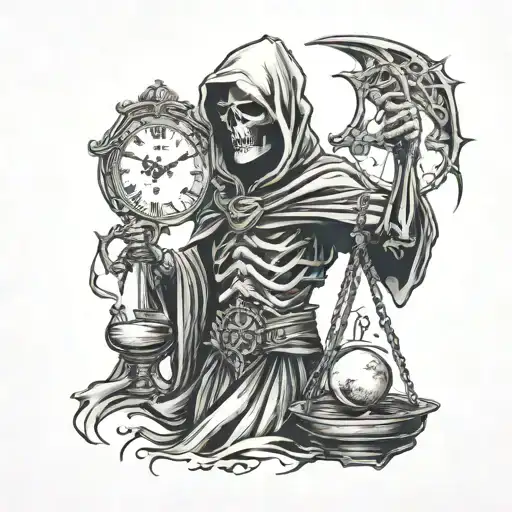 Grim Reaper Justice Scale Law Broken Hour Glass Time Gone