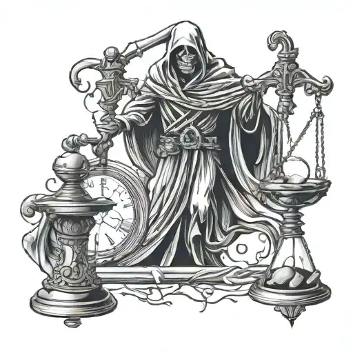 Grim Reaper Justice Scale Law Broken Hour Glass Time Gone