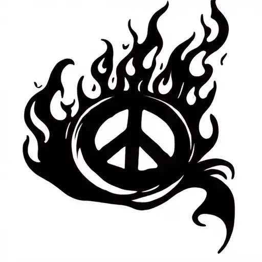 Peace Sign With Flames And Black Background Black