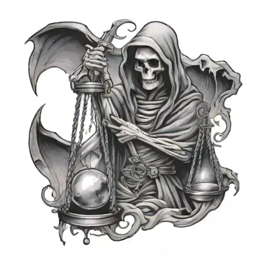 Grim Reaper Justice Scale Broken Hour Glass Time Gone