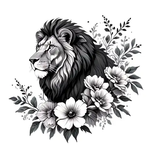 Lion And Flowers