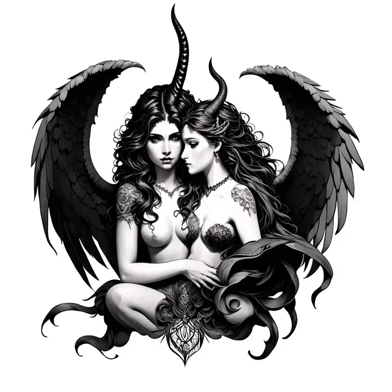 Female Devil Intertwined With Female Angel