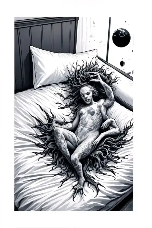 Bed With A Falling Creature And Space