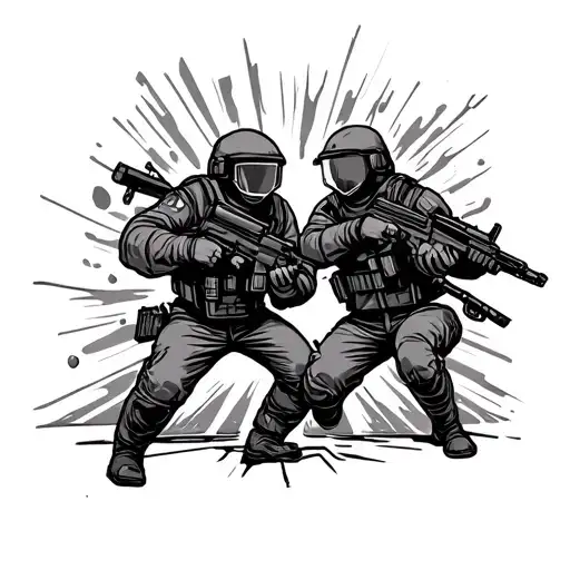 Swat Team Throwing Flash Bang Into Door