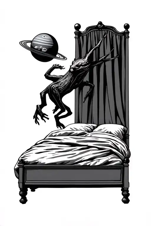 Bed With A Falling Creature And Space