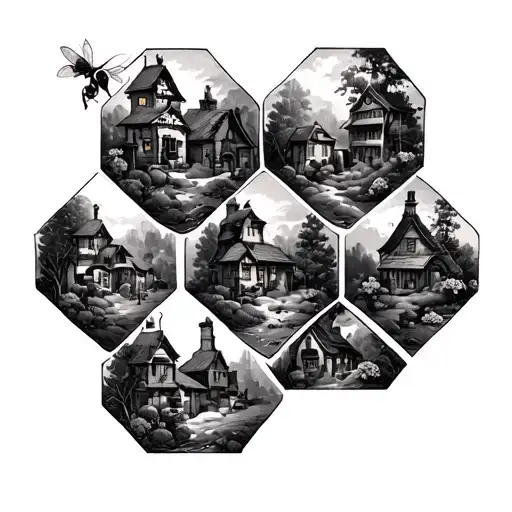 Bee Hive Hexagons Containing Scenes In Each
