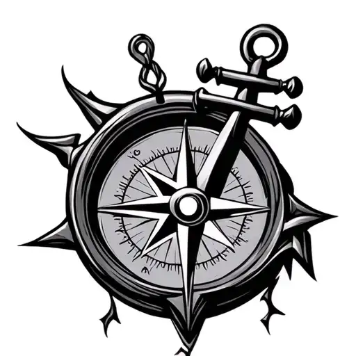 Tribal Tattoo Of A Compass And Anchor