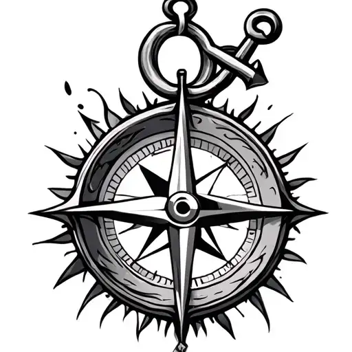 Tribal Tattoo Of A Compass And Anchor