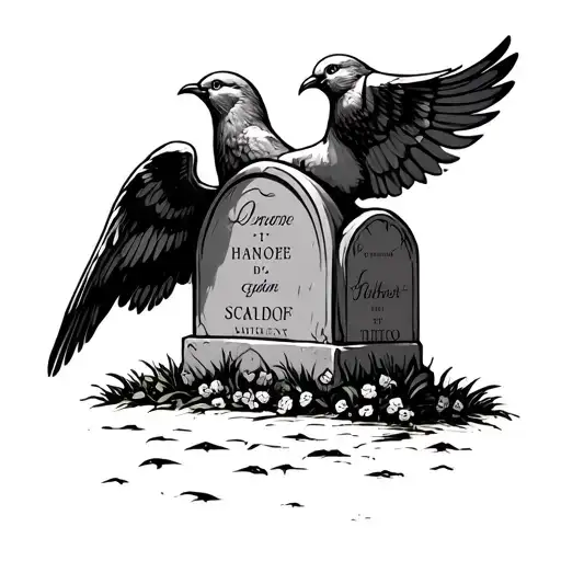 Grave With A Dove On Top Of Tombstone