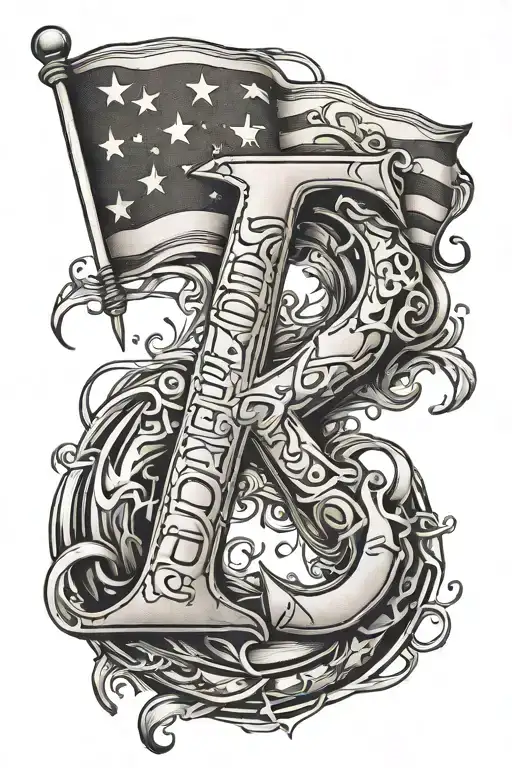 Number 13 And Letters Ddq With American Flag Intertwined