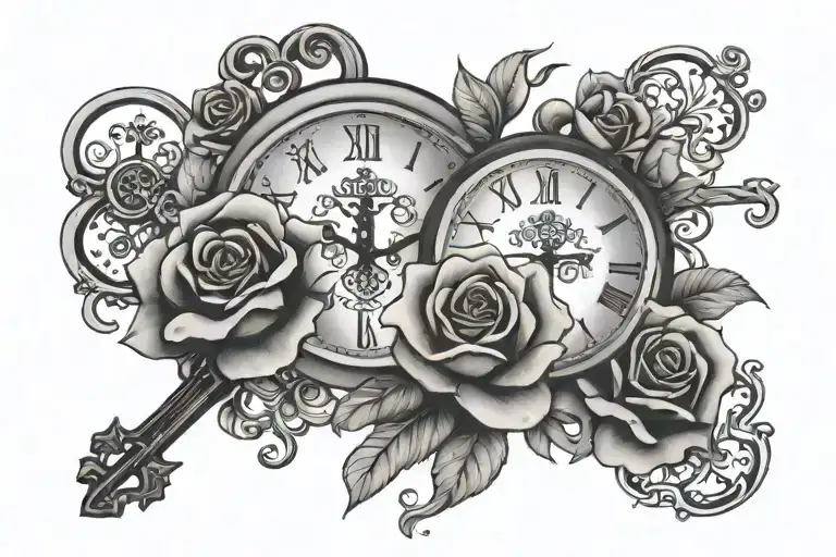 Blessed On For Arm With Clock Roses And A Cross A Small Key That Says Sister