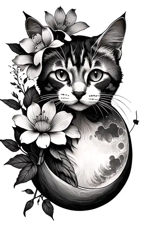 Cat Moon Flowers