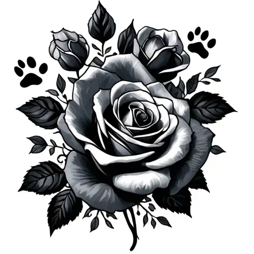 Paw Prints And Roses Wrapped