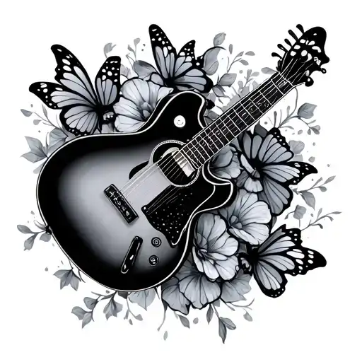 Butterfly And Guitar Intertwined