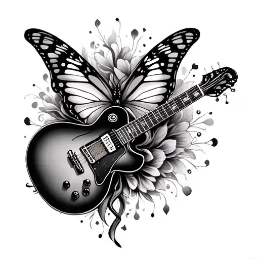 Butterfly And Guitar Intertwined