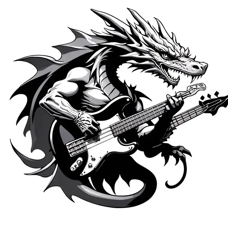 Medieval Dragon Playing A Bass Guitar