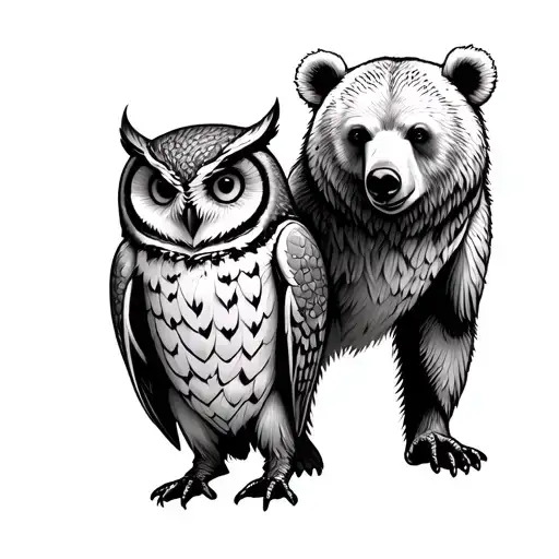 Owl And Bear Standing