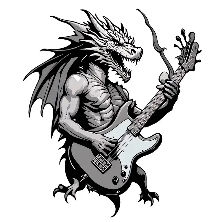 Medieval Dragon Playing A Bass Guitar