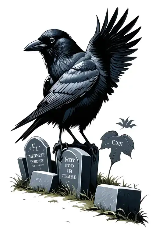 Crow In Cemetery Scene