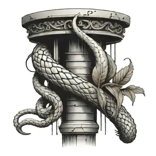 Spinal Column With Snake Climbing Up