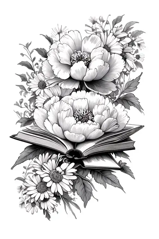 Peonies & Daisies & Book Open