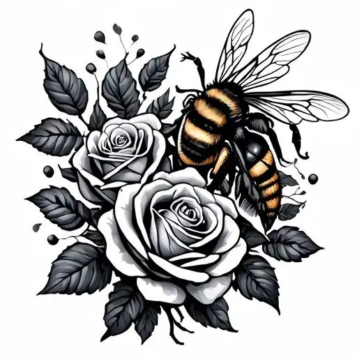 Roses And A Bee With A Crown