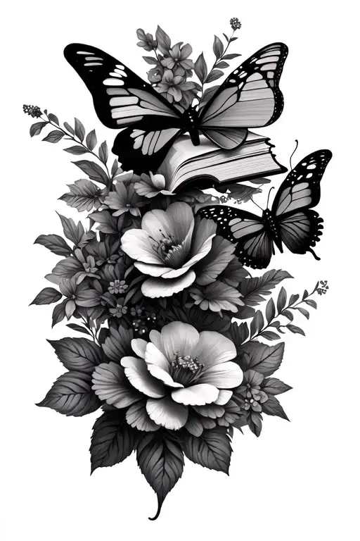 Flowers And Butterflies With Book Open
