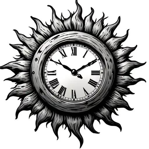 Wood Looking Sun With Clock