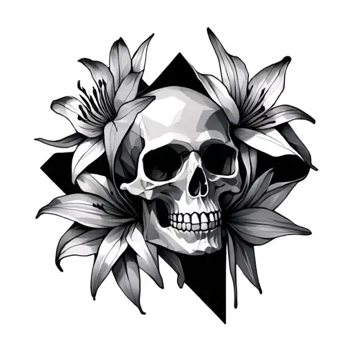 Skull With Lillies Geometric Design Incorporating