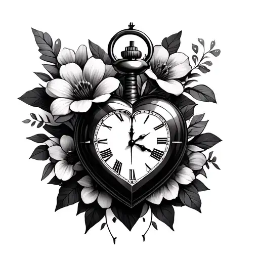 Broken Heart With Pocket Watch And Flowers Geometric Design Incorporating