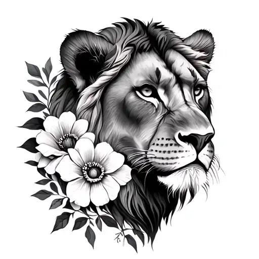 Lioness And Flowers