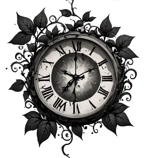 Broken Clock With Vines Growing