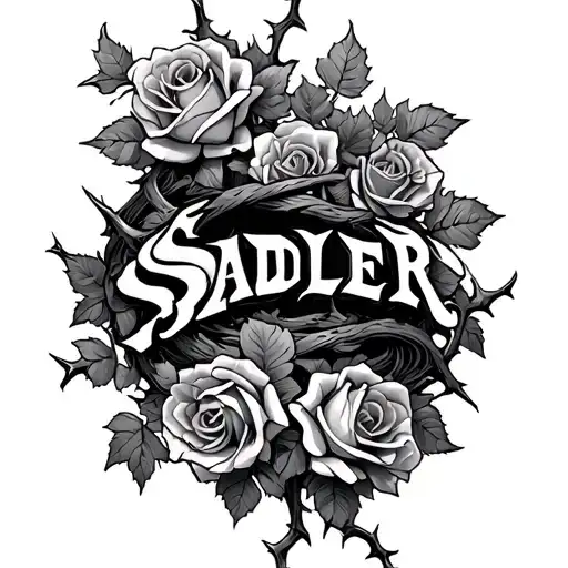 Name Sadler Wraped In Vines With Thorns And Roses
