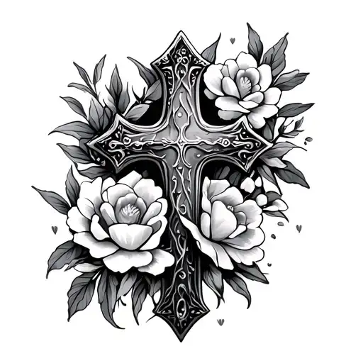 Cross With Flowers Surrounding