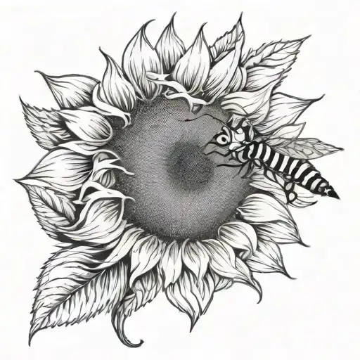 Sunflower With A Bee And A Hummingy