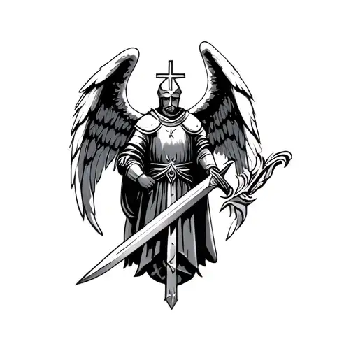 Holy Knight With Angel Wings Holding Sword Surrounded By Holy Light