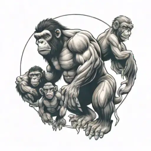 Muscular Ape Protecting His Family