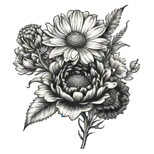 Daisy And Carnation Flower Tattoo Wimsical Looking